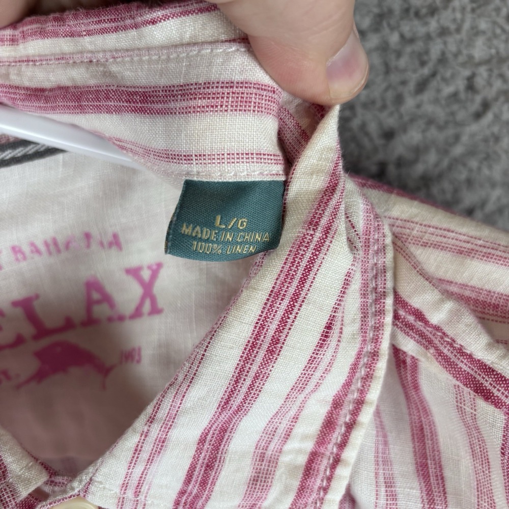 Tommy Bahama Shirt Mens L Pink Stripe Linen Long Sleeve Beach Relax Beach - Picture 4 of 7
